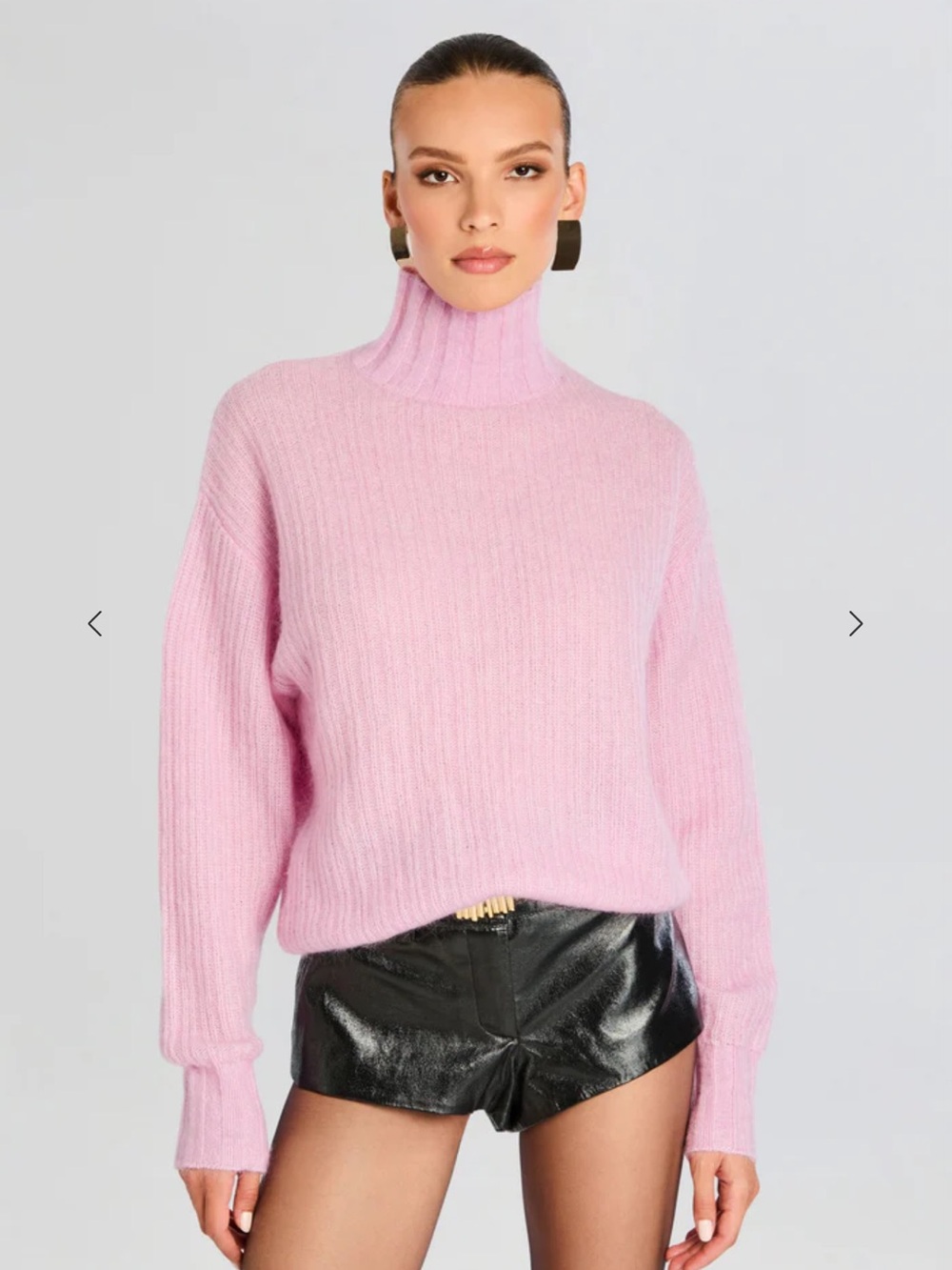 Retrofete Soft Wool and Mohair Ribbed Turtleneck Sweater in Light Pink